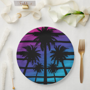 Plato De Papel Palmera Playa Hawaiana Vacaciones de Verano