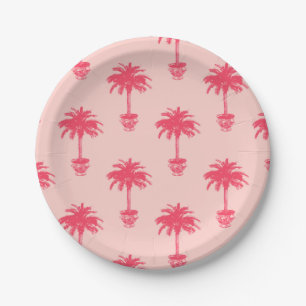 Plato De Papel Palmera Potted en sombras del rosa coralino