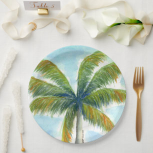 Plato De Papel palmera tropical Beach en un día soleado