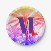 palmera tropical de verano en neón retro 80