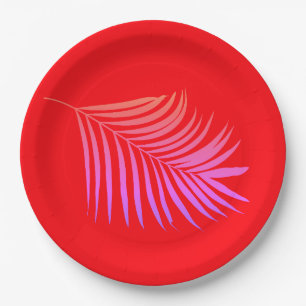 Plato De Papel Palmera Tropical Naranja Rosa Cumpleaños Graduació