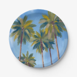 Plato De Papel Palmeras Arte Acuarela Tropical