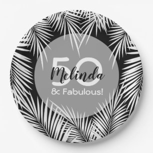 Plato De Papel Palmeras blancas en trópico negro