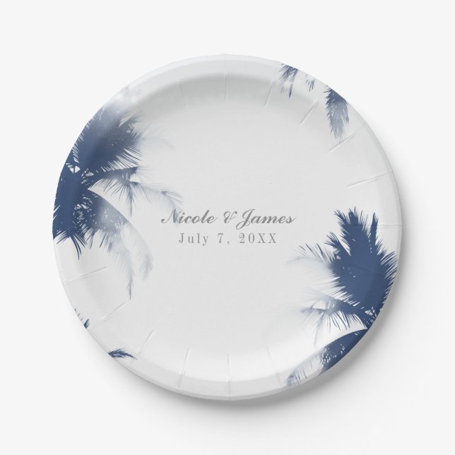 Plato De Papel Palmeras Blanco Glamour Chic Moderno Tropical (Anverso)