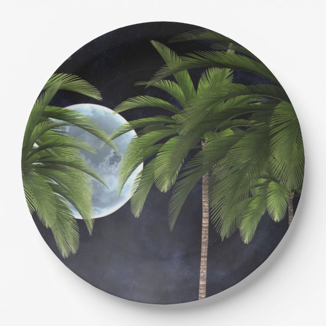 Plato De Papel Palmeras contra la luna (Anverso)