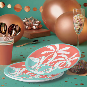 Plato De Papel Palmeras De Coral Cute Sunset En Motif De Arte Pla