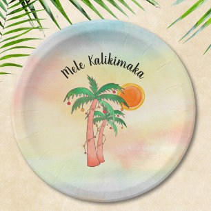 Plato De Papel Palmeras de Mele Kalikimaka