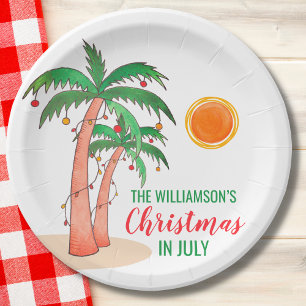 Plato De Papel Palmeras de Navidad en julio personalizadas