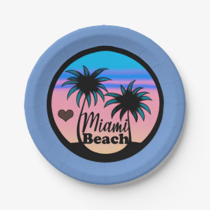 Plato De Papel Palmeras rosas y azules de Miami Beach