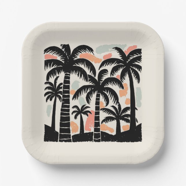 Plato De Papel Palmeras Tropicales (Anverso)