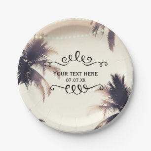 Plato De Papel Palmeras Tropicales y Luces Cream Dream