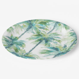 Plato De Papel Palmeras Verde Azul Turquesa