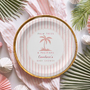 Plato De Papel Palmeras y Chupetes Rosa Cumpleaños de Bebé Coster