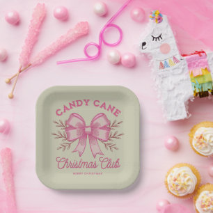 Plato De Papel Palo de caramelo rosa Club de Navidad Temporada de