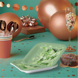 Plato De Papel Paloma con texto de paz celta en tonos verdes