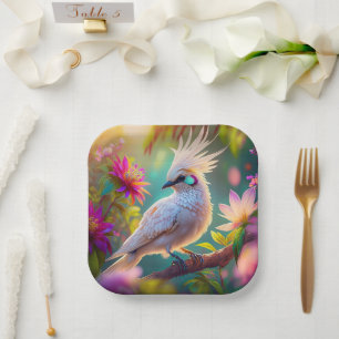 Plato De Papel Paloma de Fantasía con Pluma Crestada Juvenil