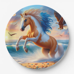 Plato De Papel Palomino Paint Horse Ocean
