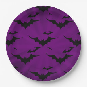 Plato De Papel Palos de Halloween en fondo púrpura