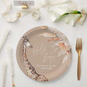 Plato De Papel Pampas botánicas moda natural jirafa safari