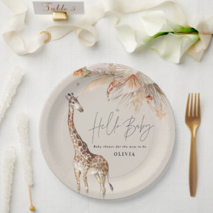 Plato De Papel Pampas botánicas pasto girafa moderna moda safari