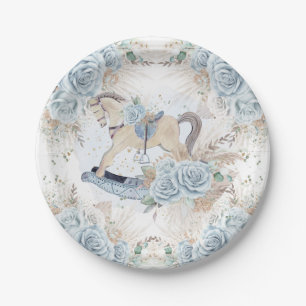 Plato De Papel Pampas Grass Blue Floral Rocke Horse Baby Shower