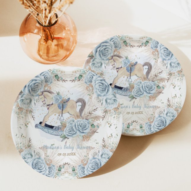 Plato De Papel Pampas Grass Blue Floral Rocke Horse Baby Shower (Subido por el creador)