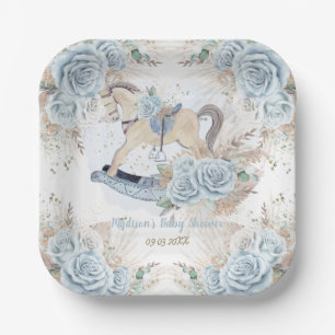 Plato De Papel Pampas Grass Blue Floral Rocke Horse Baby Shower