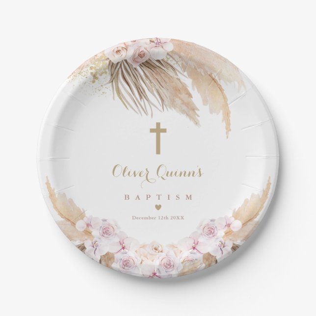 Plato De Papel Pampas Grass Bohemism Boho Christening  (Anverso)