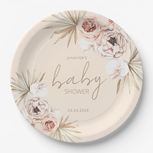 Plato De Papel Pampas Grass Boho Bohemian Baby Shower (Anverso)
