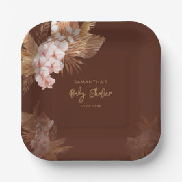 Plato De Papel Pampas Grass Boho Pink Floral Baby Shower
