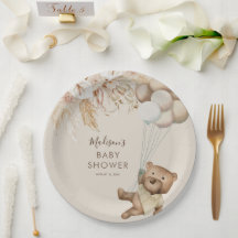 Pampas Grass Boho Teddy Bear papel de Baby Shower 