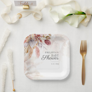Plato De Papel Pampas Grass Botanica Terracotta Baby Shower