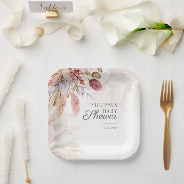 Plato De Papel Pampas Grass Botanica Terracotta Baby Shower (Boda)