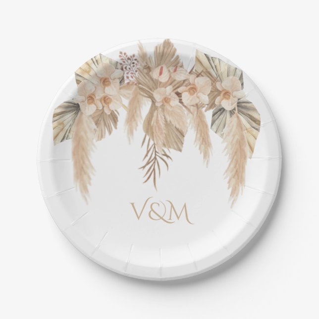 Plato De Papel Pampas Grass Orchids Topic Boho (Anverso)