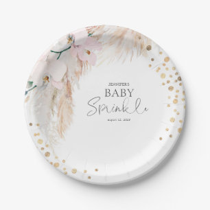 Plato De Papel Pampas Grass Pink Floral Baby Sprinkle