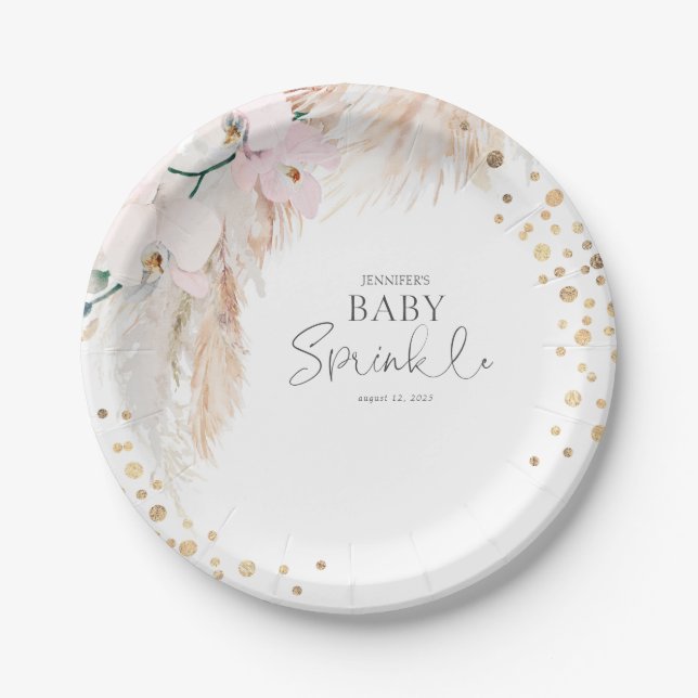 Plato De Papel Pampas Grass Pink Floral Baby Sprinkle (Anverso)