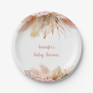Plato De Papel Pampas Grass Pink Gold Flor Baby Shower