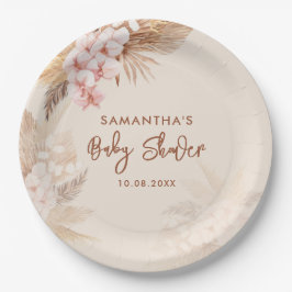 Plato De Papel Pampas Grass Script Terracotta Baby Shower