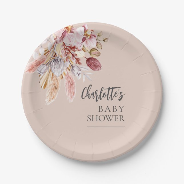 Plato De Papel Pampas Grass Terracotta Boho Baby Shower (Anverso)