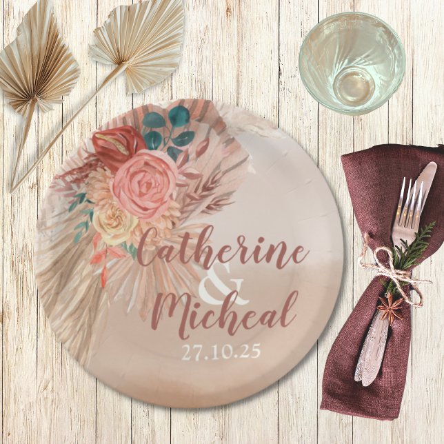 Plato De Papel Pampas Grass Terracotta Boho Moda Wedding Party (Subido por el creador)