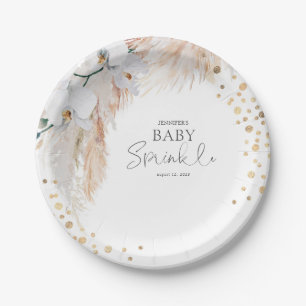 Plato De Papel Pampas Grass White Floral Baby Sprinkle