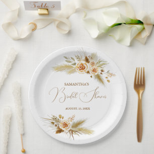 Plato De Papel Pampas hierba acuarela boho elegante Bridal Shower