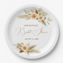 Plato De Papel Pampas hierba acuarela boho elegante Bridal Shower