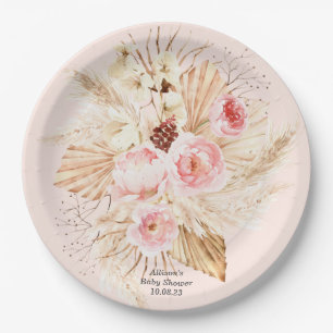 Plato De Papel Pampas Rosa Grass Boho Flor Baby Shower
