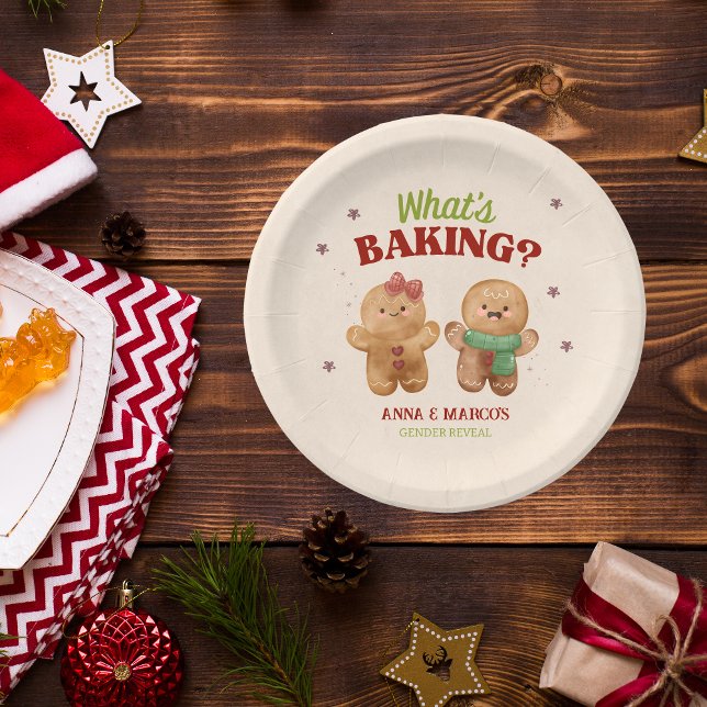 Plato De Papel Pan de jengibre Revelación de género de Navidades  (What's baking - Christmas gender reveal party)