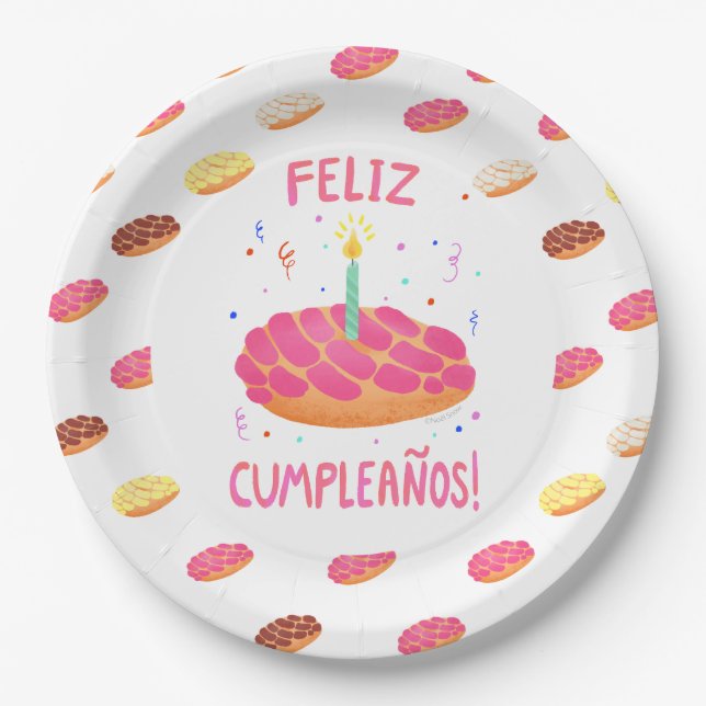 Plato De Papel Pan Dulce Concha de cumpleaños en español (Anverso)