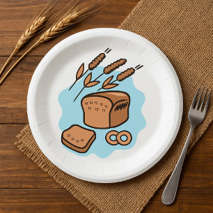 Plato De Papel Pan Integral Rústico Comida de Granja