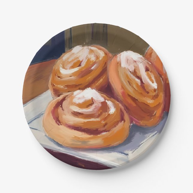 Plato De Papel Panadería de rollos de canela Pintura (Anverso)