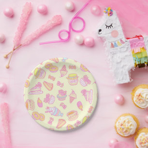 Plato De Papel Panadería dulce y bebidas Amarillo