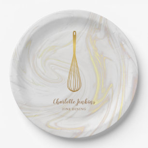 Plato De Papel Panadería Gold Whisk Patisserie Marble Swirls